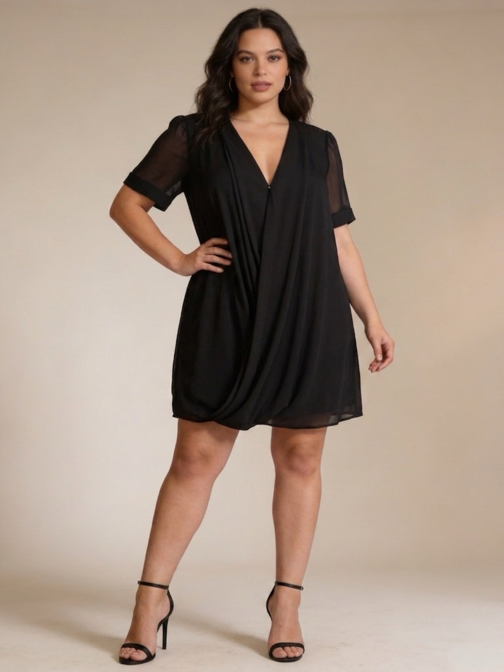 Topshop Black Draped V-Neck Mini Dress Size 8
